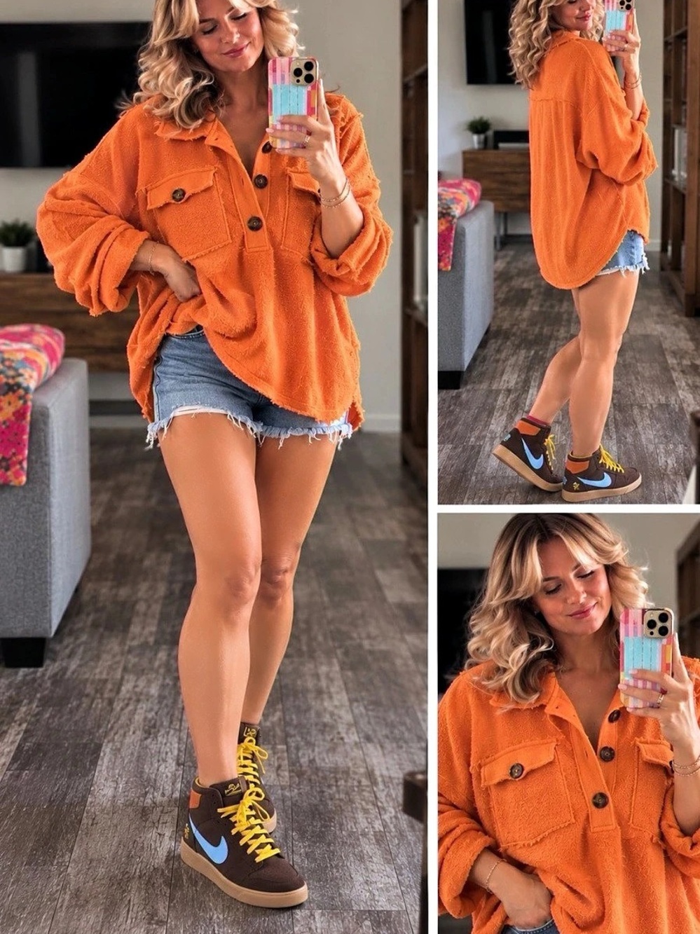 Bucket List Tangerine Oversized Button Pullover Shacket – Medium – New